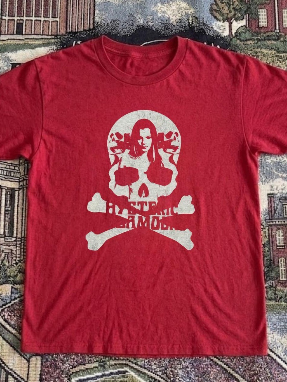 Gildan Red hysteric glamour Short Sleeve Tee with White Skull Graphic